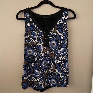 EXPRESS - Blue, Black & Gold Lace Up Top